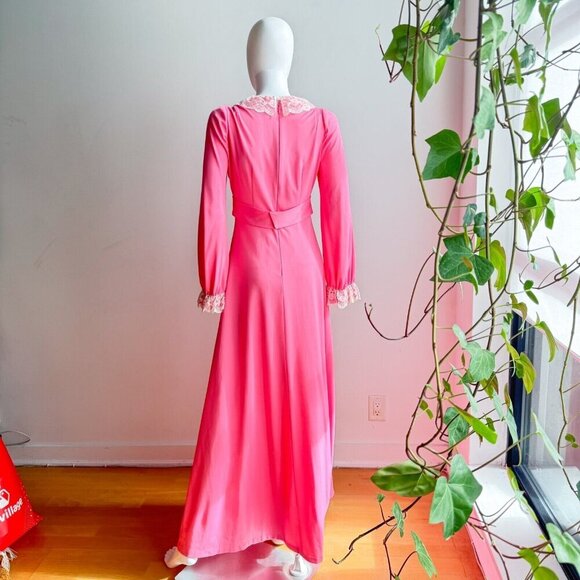 Vintage Barbie Pink Lace Detail Empire Waist A Line Maxi Dress S - Picture 7 of 9